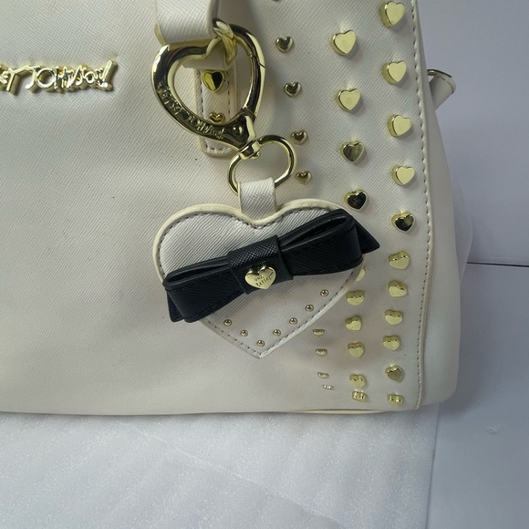 Betsey Johnson Cream Satchel with Gold Heart Accents - Picture 3 of 16